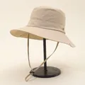 Quick-dry outdoor sun hat with wide brim and adjustable chin strap in khaki finish - One Size / Off White
