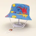 Kids blue dinosaur print sun hat with adjustable chin strap for outdoor sun protection - Head Circumference 50cm / Bright Blue Dinosaur (Style 1)
