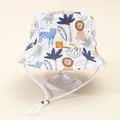 Chapeau de soleil enfant en coton avec motifs animaux et mentonnière réglable - Animaux Tropicaux Blanc (Style 10)