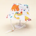 Kids dinosaur print sun hat with adjustable wind strap for outdoor summer protection - Head Circumference 50cm / White Multi Dinosaur (Style 2)