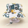 Chapeau de soleil enfant avec motifs camions de chantier et cordon réglable - Véhicules de Chantier Blanc (Style 8)