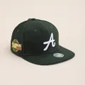 Detailed close-up of premium green baseball cap with white 3D embroidery and side patch - Adult Head Circumference 56-60CM / Green