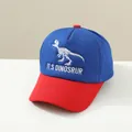 Kids baseball cap with dinosaur skeleton embroidery and navy red color blocking - 51-54CM Head Circumference / Blue