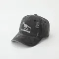 Detalle del bordado de esqueleto de dinosaurio en gorra de denim gris lavado retro - 50-54cm / Negro y Gris