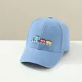 Close-up of colorful train embroidery on light blue washed cotton kid's baseball cap - 2-6 Years (48-52cm) / Sky Blue