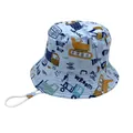 Chapeau bob enfant bleu clair avec motifs camions de chantier et cordon réglable - Chantier Bleu Clair (Style 6)