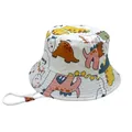 Chapeau de soleil enfant à imprimé dinosaure blanc avec mentonnière réglable et motif - Dinosaure Dinny Blanc (Style 4)