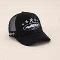 Schwarze Trucker-Cap im US-Stil mit Stern-Stickerei und atmungsaktivem Mesh-Gewebe - Verstellbar / Schwarz