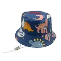 Chapeau de soleil enfant bleu foncé avec imprimés dinosaures et cordon ajustable - Dinosaure SunnyDay Marine (Style 5)