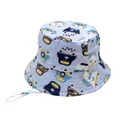 Chapeau de soleil enfant bleu clair avec motifs voitures et cordon coupe-vent ajustable - Voitures Bleu Clair (Style 7)