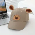 Detail of khaki Capybara baseball cap featuring 3D plush ears and high-quality embroidery - Fits 2-6 Years / Tan