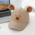 Detail of beige capybara kids cap showing plush ears and 3D character embroidery - Fits 2-6 Years / Khaki