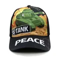 Gorra de béisbol negra infantil con dibujo de tanque e impresión Peace en la visera - 51-54cm / Tanque Verde