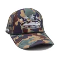 Jungle camouflage mesh trucker hat featuring five silver star embroidery and olive green rope - Adjustable / Camouflage Style 3
