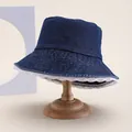 Chapeau bob en jean bleu foncé pour femme avec bordure délicate en dentelle blanche - 58cm / Bleu foncé