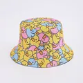 Dettaglio delle stampe di papere colorate giallo rosa e blu sul tessuto del cappello - Stampa Anatra Colorata Densa