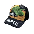 Schwarze Mesh Trucker Cap für Kinder mit grünem Panzer-Motiv und Peace-Schriftzug - Netz Panzer