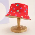 Red kids fisherman hat with colorful mushroom prints on a wooden stand display - Kids 54cm / Mushroom Style 1 Red