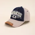 Detail of San Francisco baseball cap showing California bear embroidery and denim stitching - Adjustable / Khaki