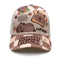 Beige Capybara baseball cap with cartoon patterns and brown checkerboard brim - 50-54CM Circumference / Toast Beige