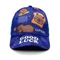 Blue capybara kids baseball cap with checkered brim and cute cartoon prints - 50-54CM Circumference / Toast Blue