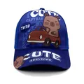 Royal blue kids Capybara baseball cap with cartoon animal print and wide brim sun visor - 50-54CM Circumference / Car Blue