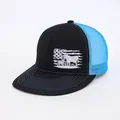 Gorra trucker negra y azul claro con bordado de bandera americana y ganado sobre malla - Negro y Azul