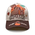 Kids capybara baseball cap with beige crown and brown brim featuring cartoon prints - 50-54CM Circumference / Persimmon Beige