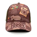 Brown and green Capybara kids baseball cap with checkered brim and Good Luck text - 50-54CM Circumference / Toast Brown