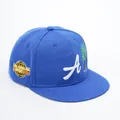 Detail der königsblauen Baseballkappe mit Los Angeles Airsport 1988 Stickerei und flachem Schirm - Erwachsenenkopfumfang 56-60CM / Blau