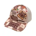 Kids Capybara baseball cap in beige and white mesh with brown checkered brim design - 50-54CM Circumference / Mesh Toast Beige