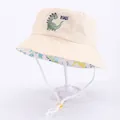 Cappello da sole beige per bambini con ricamo a dinosauro e tesa stampata su base - Circonferenza Testa 50cm / Dinosauro