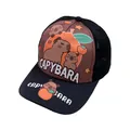 Kids black trucker hat featuring cute brown capybara print and mesh back design - 50-54CM Circumference / Mesh Persimmon Coffee