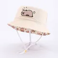 Cappello da pescatore beige per bambini con ricamo capibara e cordoncino regolabile - Circonferenza Testa 50cm / capibara