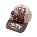 Kids beige capybara truck hat with brown brim and cartoon capy driving car print - 50-54CM Circumference / Mesh Car Beige
