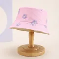 Pink bucket hat for kids with purple flower smile prints and comfortable cotton fabric - Kids 54cm / Flower Pink