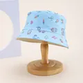 Light blue kids bucket hat with colorful animal prints and HAPPY lettering for sun protection - Kids 54cm / Animal Style Blue