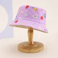 Chapeau bob violet pour enfants avec imprimé fruits rigolos et bord large pare-soleil - Enfants 54cm / Violet Style de Fruits 1