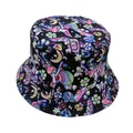Fisherman bucket hat with black background and colorful astronaut cartoon graffiti print - 56-58cm / Black