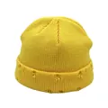 Berretto in maglia gialla alla moda con dettagli a stella strappati per autunno-inverno - Giallo