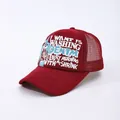 Deep red mesh trucker cap featuring 3D foam printed cartoon design and breathable back - Adjustable / Red