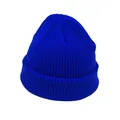 Detailed macro view of the royal blue ribbed knit texture and folded cuff on this beanie - One Size / Blue