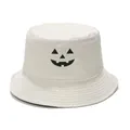 Omkeerbare beige Halloween vissershoed met geborduurd pompoengezicht voor heren en dames - 56-58cm / Beige