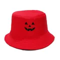 Dubbelzijdige Halloween vissershoed met zwarte pompoen borduursels in levendig rood - 56-58cm / Rood
