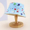 Chapeau bob enfant bleu clair avec motifs de fruits colorés et pois blancs - Enfants 54cm / Pomme Bleu