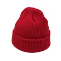 Red knit beanie hat with classic ribbed texture and folded cuff for men and women - One Size / Red