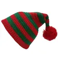 Rot und grün gestreifte Weihnachts-Strickmütze mit großem rotem Bommel auf weißem Grund - Rot-grüne Streifen