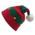 Gorro navideño de rayas rojas y verdes con pompón blanco y cascabeles dorados - Rojo Verde Con Campanas