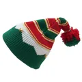 Detalle del tejido del gorro navideño de rayas rojas y verdes con cascabeles dorados - Rojo Verde Con Pompón Campanas