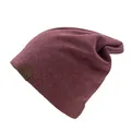 Unisex baggy streetwear beanie in burgundy knit fabric with a brown leather F&S logo patch - One Size / Red